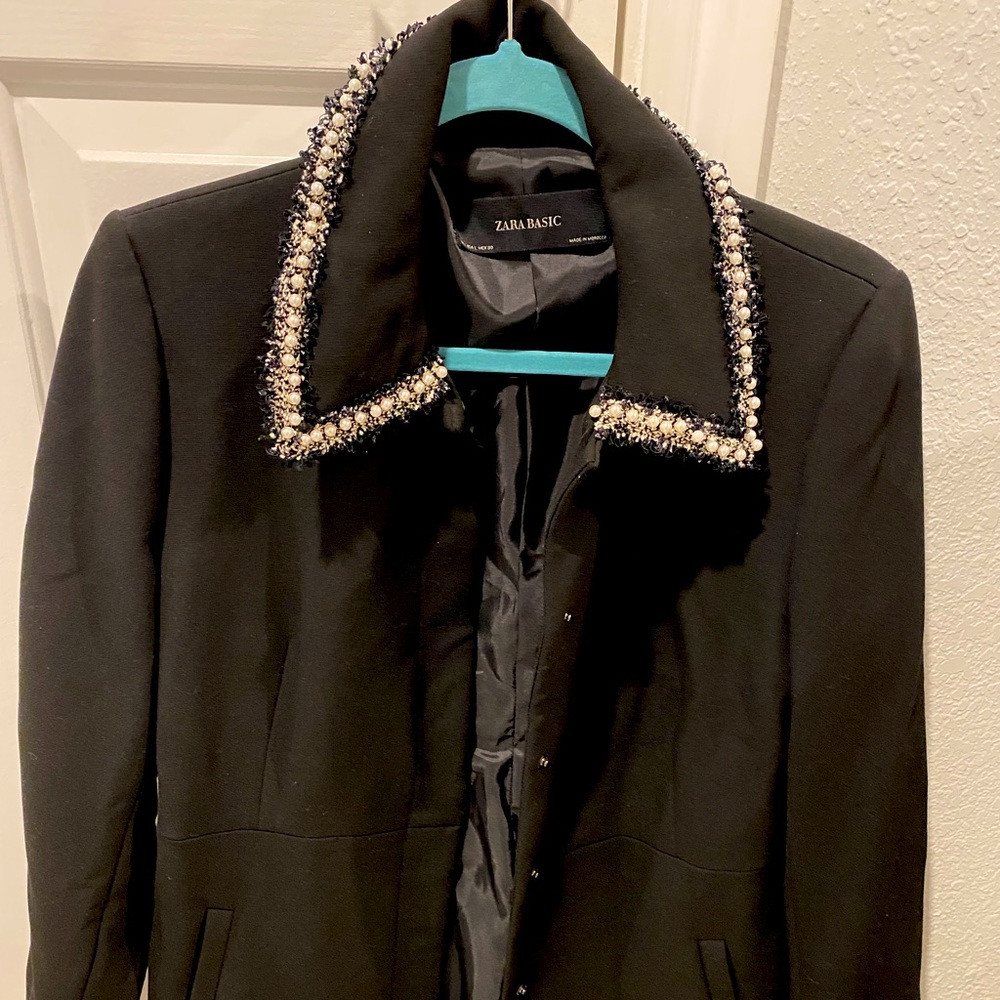 Zara blazer/coat with pearl trim collar. Brand new with tags